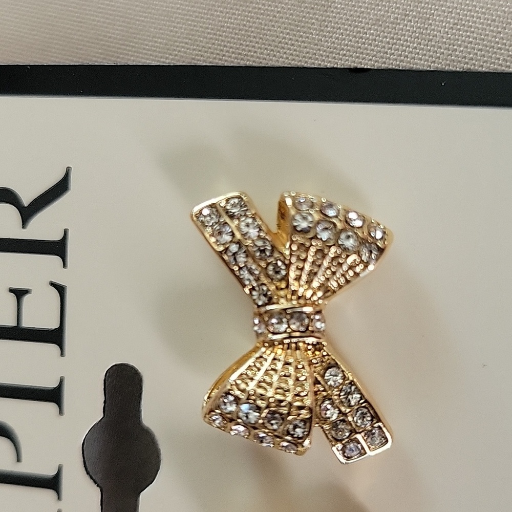 Napier Gold Bow Earrings. With Crystals. NWT - Picture 2 of 7